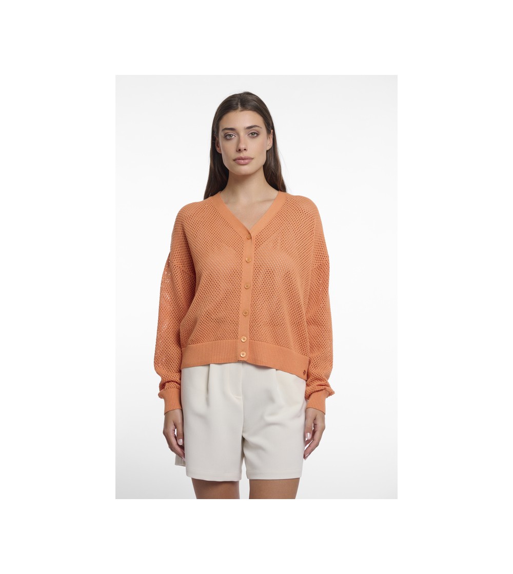 Chaqueta punto calada naranja