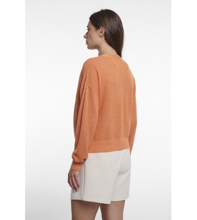 Chaqueta punto calada naranja