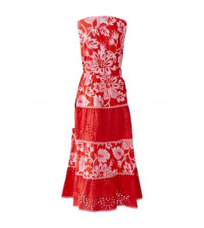 Vestido largo estampado rojo Oui por delante