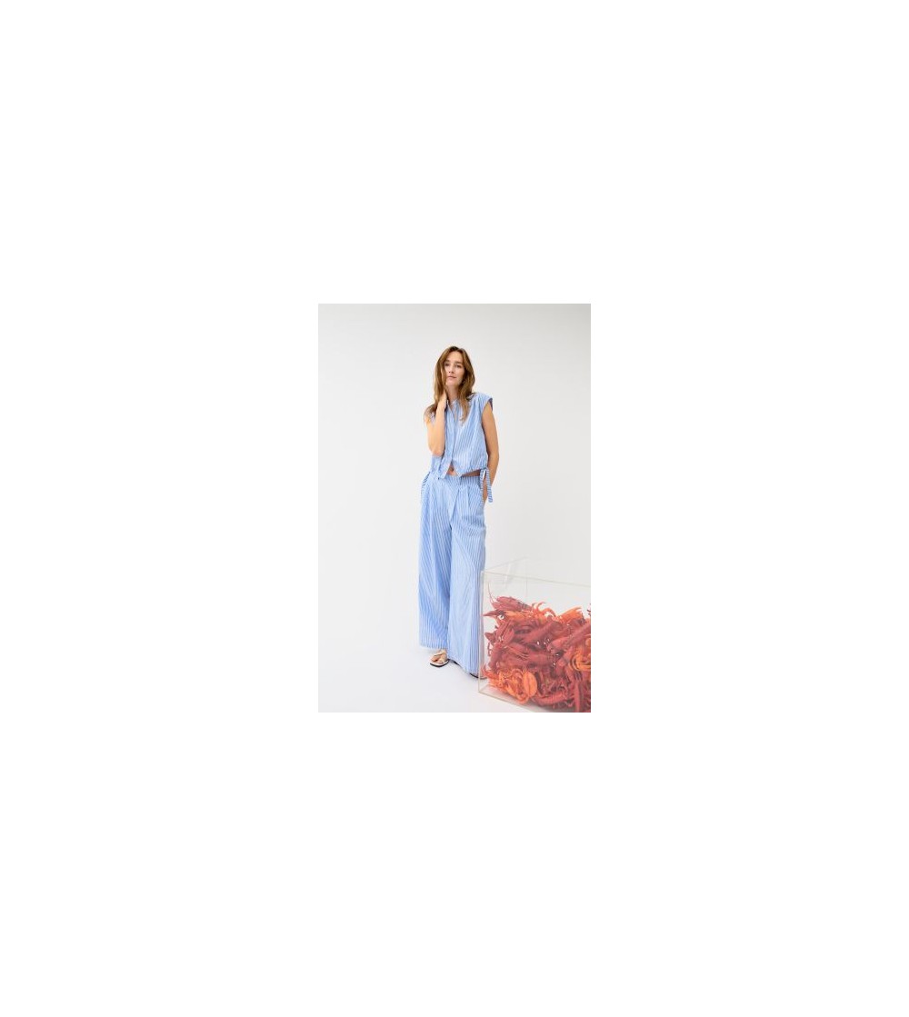 Pantalones anchos rayas azul Oui magazine