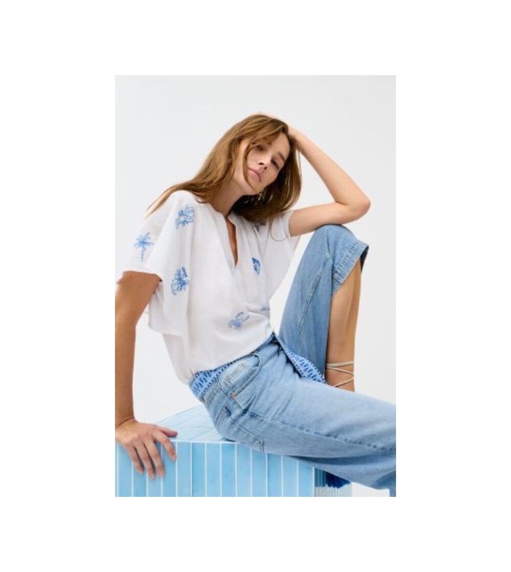 Blusa palmeras blanca Oui magazine